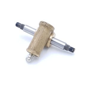 The Trunnion Assembly, 0° Caster - Triumph TR2, TR3, TR3A, TR3B & TR4 is shown with a cylindrical metal and wood body, central wooden section, and threaded metal axles at each end, displayed on a white background.