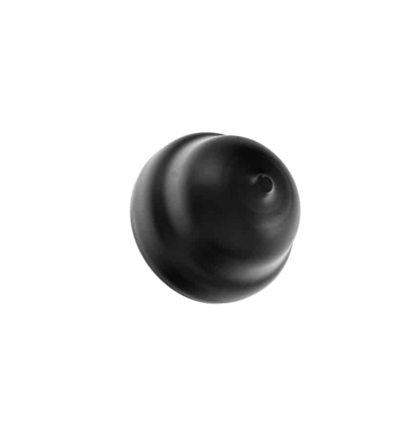 A black, dome-shaped object with a small hole in the centre, this item is actually a Front Hub Grease Cap designed for classic vehicles including the Triumph TR2, TR3, TR3A, TR3B, TR4, TR4A, TR5, TR250, TR6, Spitfire, Herald, Mayflower and early Lotus & Caterham models; shown isolated on a white background.