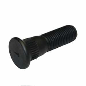 The Standard Rear Wheel Stud - TR4A-6 is a black metal stud bolt with a threaded end and flat round head, designed for TR4A or TR6 models, shown against a white background.