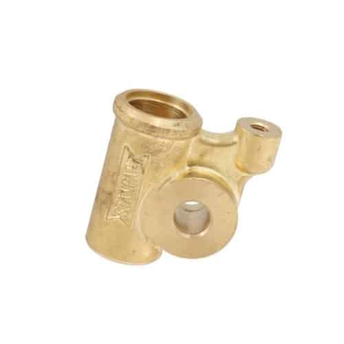Trunnion Assembly RH - TR4A-6 is a brass fitting with a cylindrical body, a side opening, and a smaller perpendicular extension, featuring the word "STANPART" embossed on the side—commonly used in TR6 and TR4A Trunnion Assembly applications.