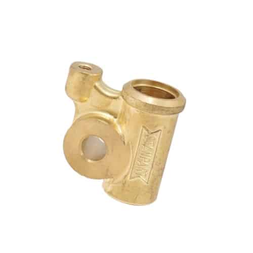 Brass-coloured metal connector with two cylindrical sections and a flat, circular flange, used for suspension fittings. The word "STANPART" is engraved on the side, indicating it is a Trunnion Assembly LH designed for TR4A to TR6 classic Triumph vehicle models.