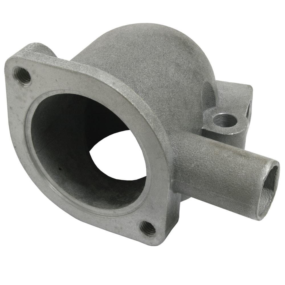 A metal car thermostat housing (Thermostat Housing - TR2-4A) pictured against a white background. The component is cylindrical with multiple tubes and mounting points, typically made from cast metal.