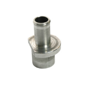 A metal mechanical part, possibly a bushing or fitting, with a cylindrical shape and a flange. The part is made of shiny, metallic material, likely aluminium, and is isolated on a white Aluminium Engine Oil Sump - TR5-6.