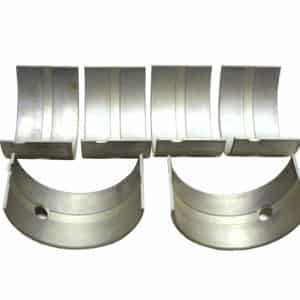 Six semi-circular, shiny Racetorations All Steel Rotating Assembly Inc. 89mm Forged Piston & Ring Set bearings displayed on a white background.