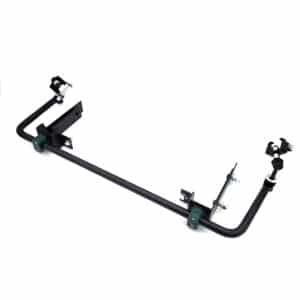 A Racetorations Front Anti-Roll Bar, 22mm for TR4, in black metal with brackets, bushes, and mounting fittings included—shown isolated on a white background.