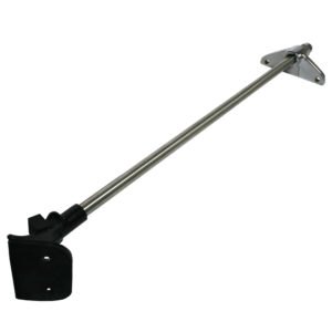 Racetorations Windscreen Top Rail Brace - TR2-3A with a black cup holder at one end, extending out horizontally, isolated on a white background.