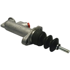 A Genuine Girling master cylinder - Non Integral Reservoir with a red bleed valve and a black rubber boot, featuring an extended metal rod with threaded end, isolated on a white background.