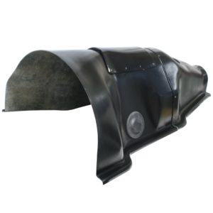 Racetorations Split Gearbox Tunnel Including Extra Inspection Panel - TR4 with glossy finish and visible details like bolt holes and curved edges. The fender appears unused and new.