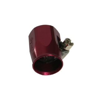 A red metallic whistle with a Fuel Hose Finisher clip on its side, isolated on a white background.