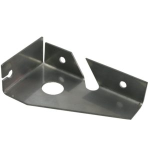 A stainless steel bracket with multiple drilled holes and angled flanges for mounting, isolated on a white background.