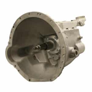 A silver Racetorations Quaife Competition "Dog" Gearbox - TR2-6 isolated on a white background, showcasing its housing, bolts, and internal gearing.