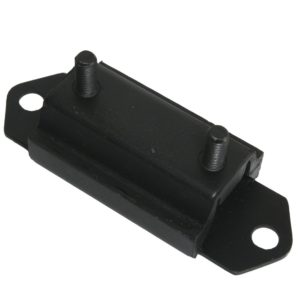 Black rectangular Uprated A-Type gearbox mount with two protruding bolts, isolated on a white background.