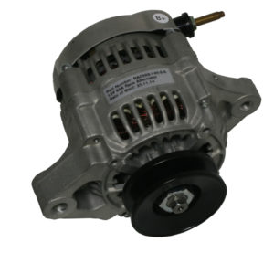 An image of a PowerLite Lightweight 40A Universal Alternator with a visible pulley, casing vents, and electrical connections, isolated on a white background.