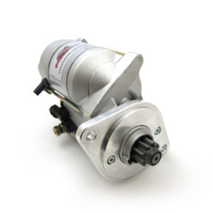 A new PowerLite High Torque Starter Motor for a Jaguar 4.2, featuring a metal body and wiring, isolated on a white background.