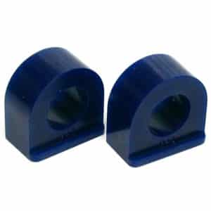 Two blue u-shaped wire clamps from SuperPro Rack & Pinion Steering Mount Bush Kit - TR4-6, Spitfire, Herald, Vitesse, 2000 & 2500, Dolomite on a white background.