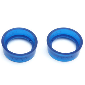 Two blue silicone o-rings with number "2253" marked on them, lying against a solid white background and labeled as SuperPro Trunnion To Vertical Seal - TR2-6.