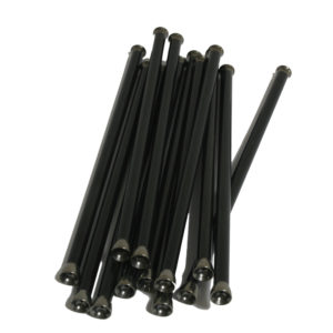 A collection of Racetorations Chrome Moly Pushrod Set - TR5-6 tent poles with rounded ends, arranged in a scattered pile on a white background.