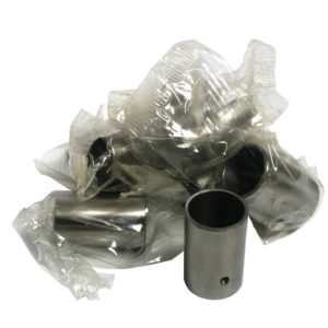 A pile of clear plastic packaging materials discarded around a single metallic Racetorations Motor Sport Camshaft Follower Set - TR2-4A & Morgan +4, isolated on a white background.