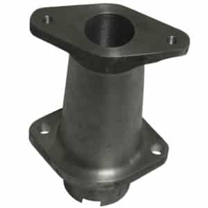 A close-up of a metal flanged pipe fitting with four bolt holes, featuring a textured surface indicative of sturdy, industrial-grade Racetorations Aluminium Distributor Pedestal, Electronic Tacho - TR2-4A material.