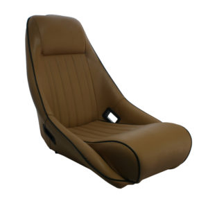 A Racetorations Nimbus Bucket Seat - Leather isolated on a white background, featuring vertical stitching and side bolsters.
