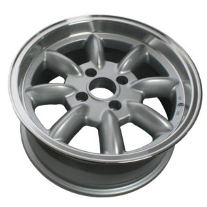 Panasport Alloy Wheel - Alfa Romeo GTV & Spider, Sunbeam Tiger & Alpine with a metallic finish, featuring a five-spoke design, viewed from an angled perspective.
