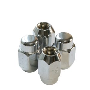 Five Panasport Wheel Nut Sets arranged closely together on a white background, with both hexagonal and cylindrical shapes visible.