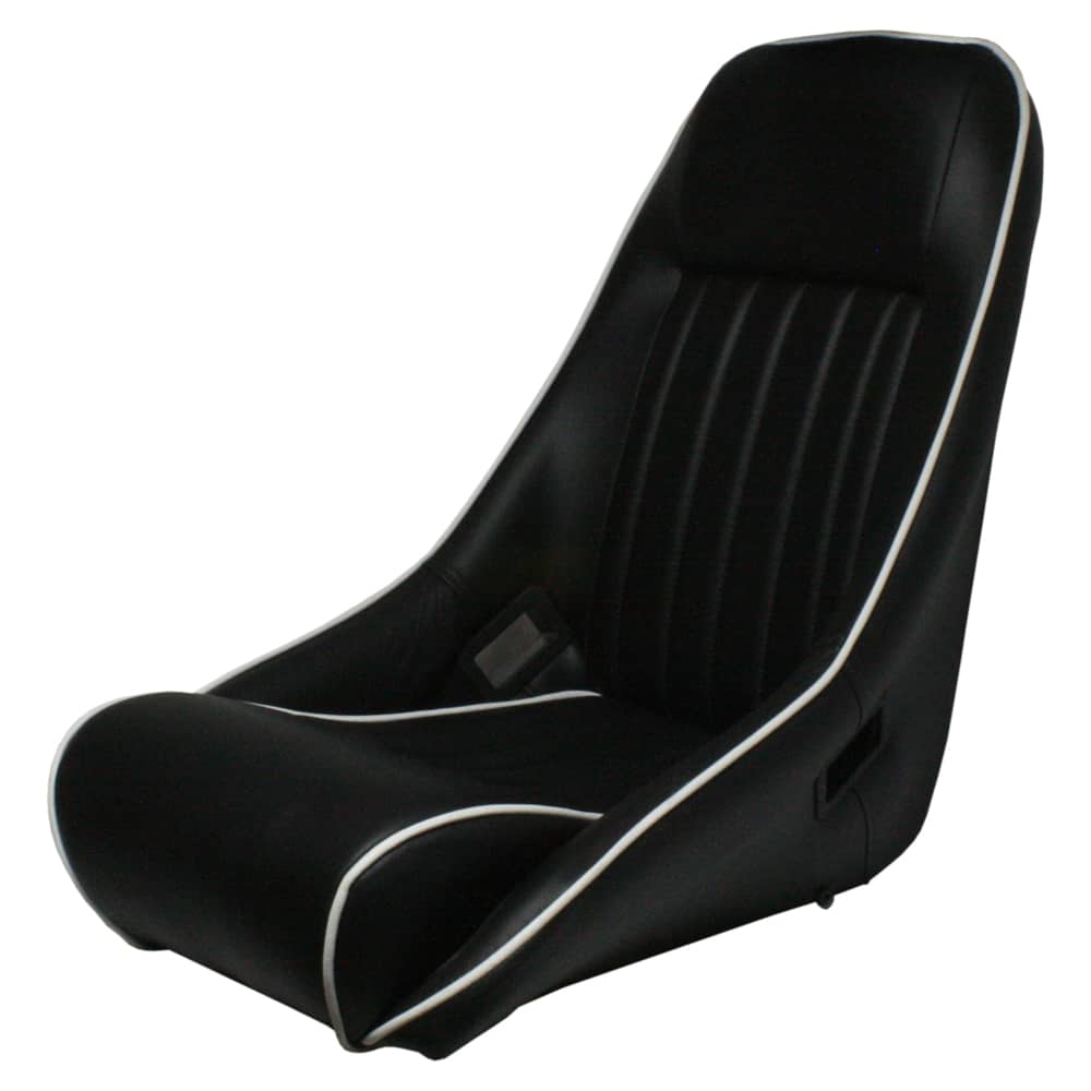 Racetorations Nimbus Bucket Seat - Vinyl with vertical stitching, viewed on a white background.