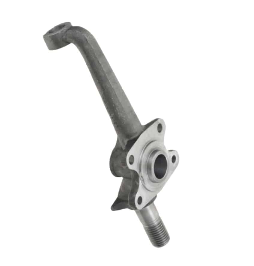 An LH Vertical Link for Triumph TR4A to TR6 vehicles, made of metal and designed with a mounting flange, a hole for the wheel hub, and an upward-extending arm, is photographed on a white background.