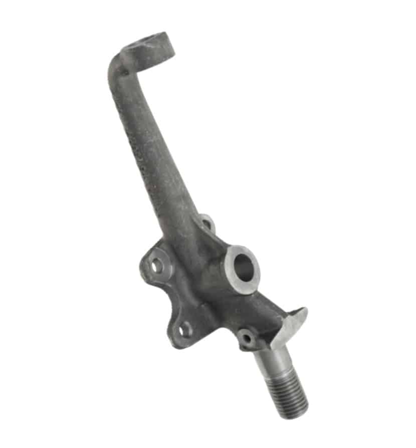 A metal automotive component featuring a curved arm, bolt holes, and a threaded end—designed for mounting or connecting engine or suspension parts—such as the LH Vertical Link - Triumph TR4A to TR6 used in classic Triumph vehicles.