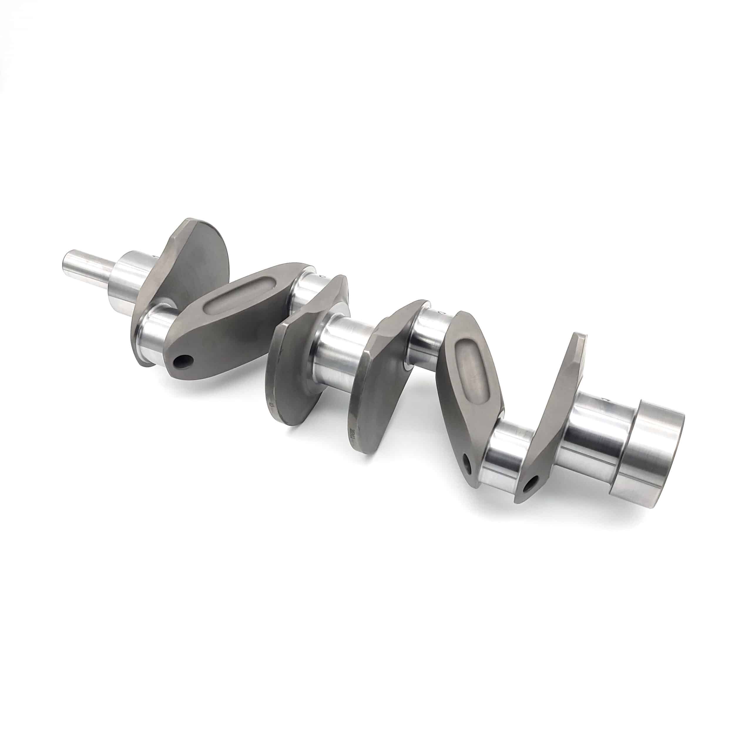 Arrow Precision Engineering Billet Steel Crankshaft, Standard Journal for TR2-4 and Morgan +4 models, features precision-machined surfaces and multiple offset lobes, shown isolated on a white background.