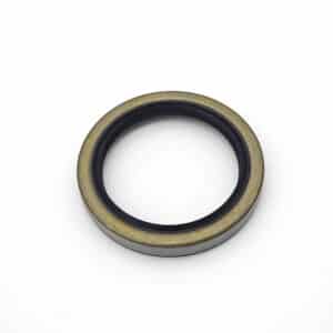 The Rear Hub Seal - TR3-4 is a circular metal seal with a black inner ring and gold outer ring, displayed on a plain white background.
