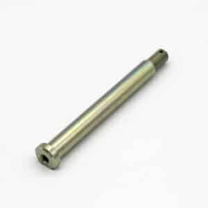 A cylindrical metal rod with a hexagonal head on one end and a threaded section on the other, placed on a plain white background.