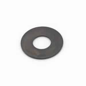 A single flat metal washer with a central hole, shown on a plain white background.