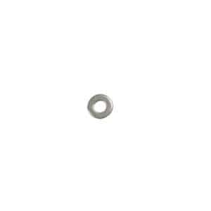 A single metallic flat washer is centred on a plain white background.