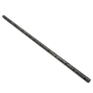 A long, cylindrical metal rod with evenly spaced holes along its length, set on a white background.