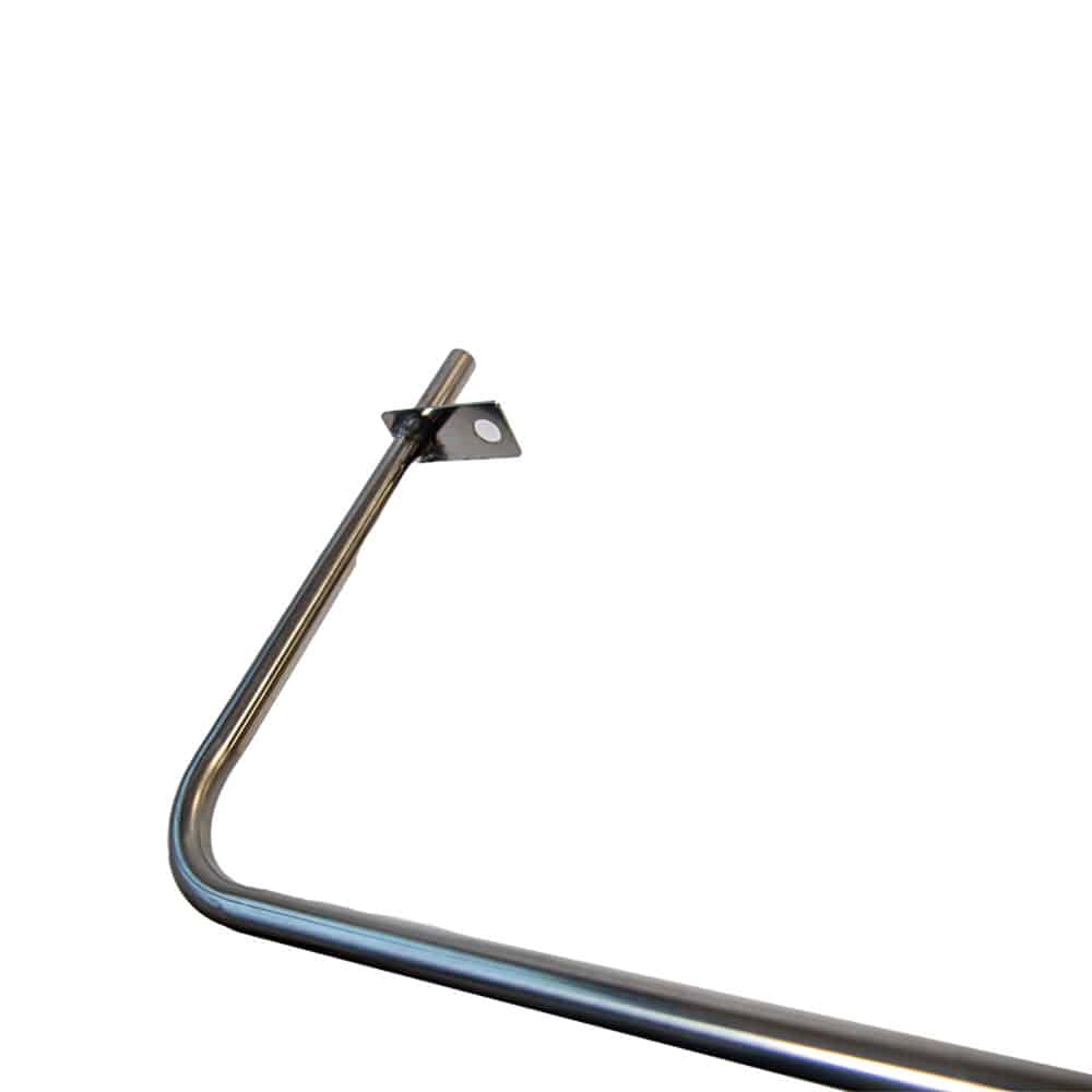 A stainless steel L-shaped bent rod, similar to a Water Pump Housing Pipe for the TR4-4A, has a small bracket attached against a plain white background.