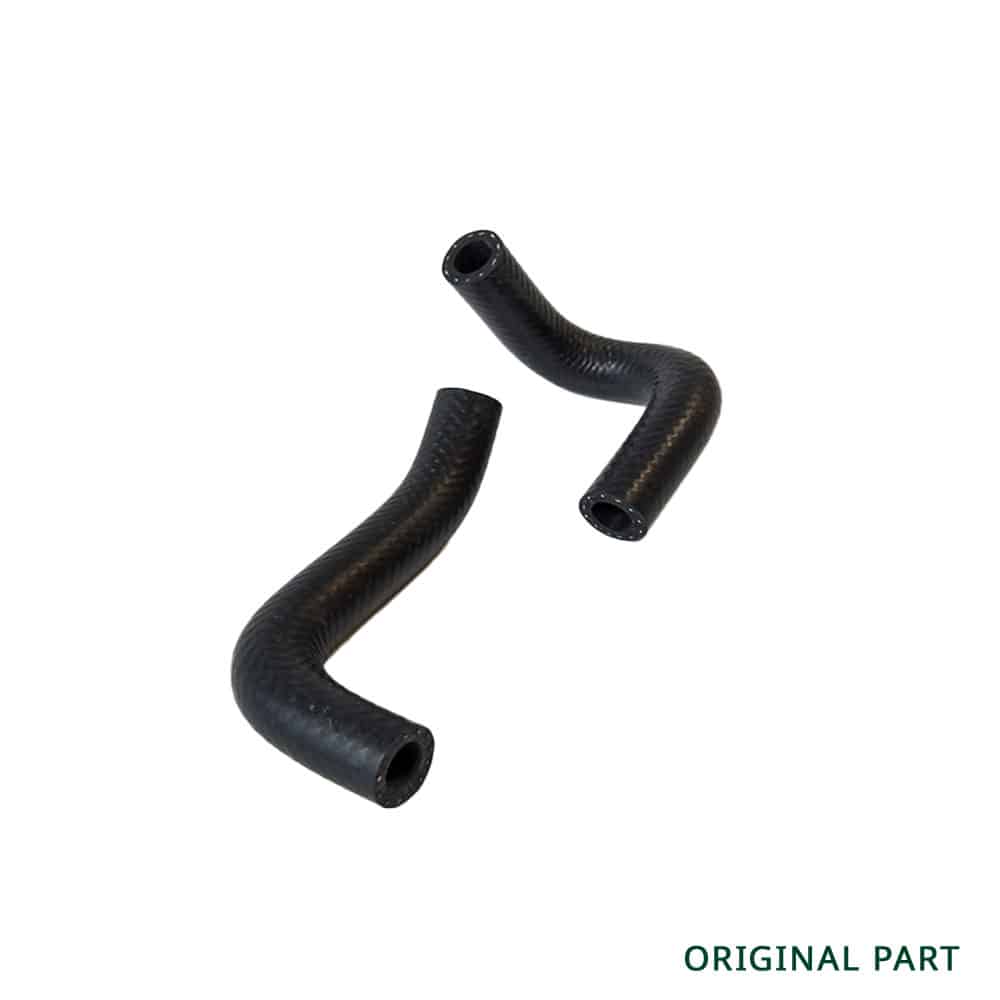 Two black, textured rubber hoses with a bent shape, positioned parallel on a white background. The words "ORIGINAL PART" are printed in green at the bottom right corner.