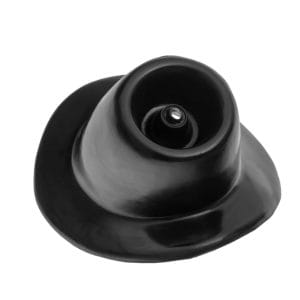 A black rubber gaiter for the gear lever, designed for Triumph TR2, TR3, TR3A & TR3B models—featuring a unique spiral-shaped raised crown and wide brim reminiscent of the original styling.