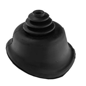 The Rubber Gaiter – Gear Lever – Triumph TR4 is a black, round rubber cover with a tiered conical top and wide base, designed to protect gear levers or machinery parts in classic cars like the Triumph TR4.