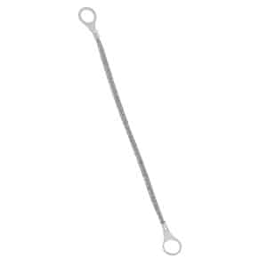 The Steering Rack Mount Earth Cable – Triumph is a thin metal cable with loops on each end, perfect for securing or attaching items such as steering rack mounts in Triumph vehicles.