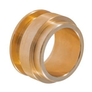 Inspired by the Triumph TR4A, TR5, TR250 & TR6 clutch release bearing sleeve, this wide matte gold ring features two parallel grooves and polished edges in a modern geometric style.