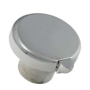 The Chrome Fuel Filler Cap and Neck for Triumph TR4 & TR4A is shown with a round, smooth chrome top and a side catch, displayed against a plain white background.