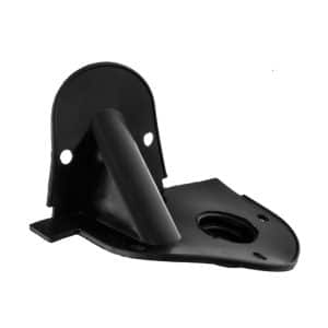 Black metal or plastic mounting bracket for a Gaiter – Handbrake Lever, fits Triumph TR2, TR3, TR3A, and TR3B. Features two screw holes on an upright plate and a slanted cylindrical support on a flat base. Isolated on white background.