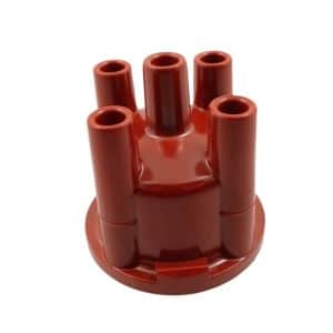 A 123ignition 4 Cylinder Replacement Distributor Cap is a red plastic cylindrical component with four vertical tubes attached to a round base, designed for use with 123ignition systems.