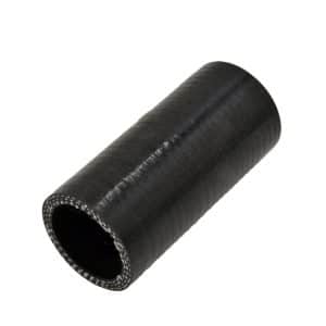 A short, cylindrical black silicone radiator top hose with visible ridges and a textured inner lining rests on a white background—designed for Triumph TR5 to TR6 models.
