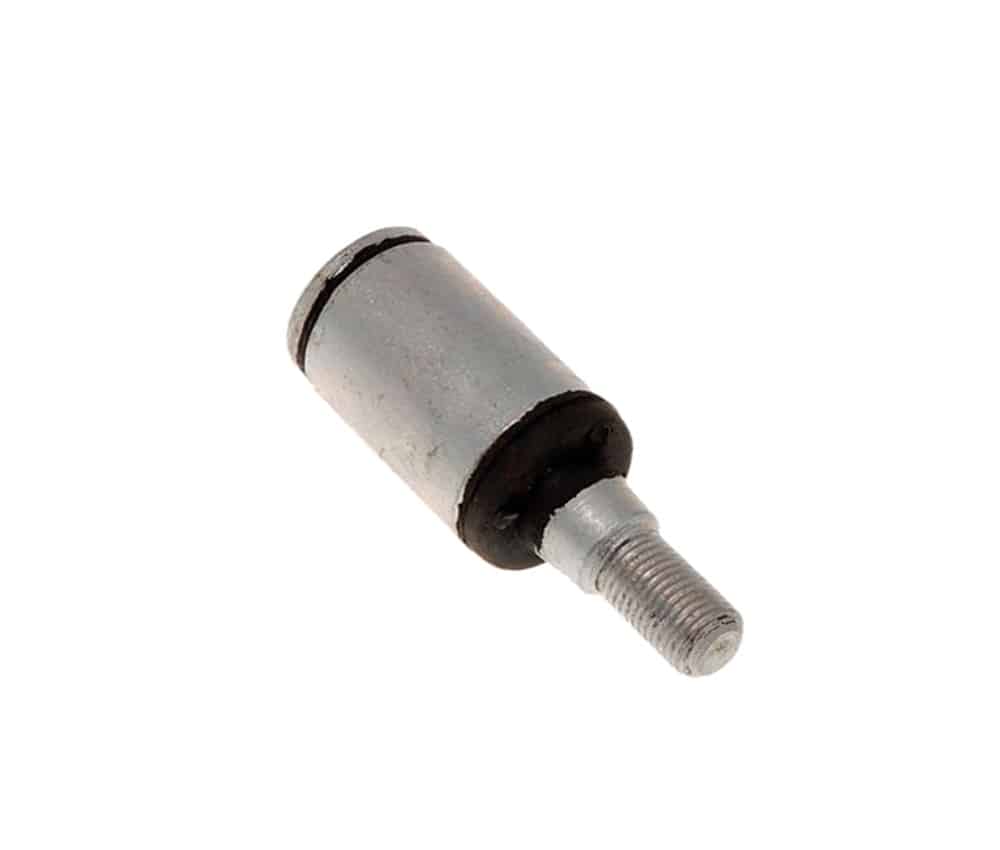 A metal cylindrical component with a threaded bolt attached to one end, the Steering Bush and Pin Triumph TR2 to TR3A is commonly used as a vibration damper or mounting in machinery such as the steering assembly of Triumph TR2 vehicles.