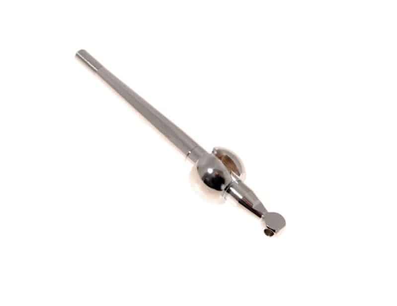 A Gear Lever Assembly - Chrome, designed for Triumph TR2 and TR3B models, featuring a long handle and a small, rounded, angled head reminiscent of the classic style, is photographed on a white background.