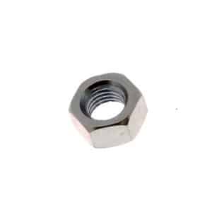 The Plain Nut 5/16″ UNF - Triumph TR is a single silver hexagonal metal nut with a threaded hole, designed for use on Triumph TR models and displayed against a white background.