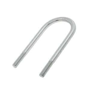 A Leaf Spring ‘U’ Bolt designed for Girling Axle assemblies on Triumph TR2 and TR3 models with Lockheed Axle, featuring a silver metal finish and threaded ends—ideal for securely fastening pipes or rods to surfaces.
