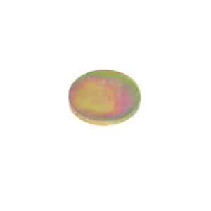 A round, dished core plug with a smooth surface featuring a swirl of yellow, green, and pink colours is centred on a white background—resembling the Blanking Plug 5/8″ Triumph.